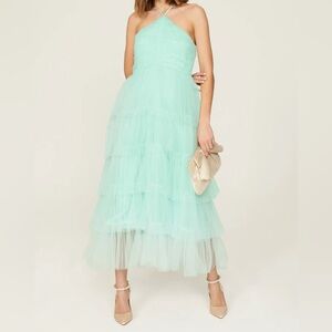 Likely Shane Dress Blue Tiered Tulle Midi Formal